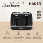 Haden Starbeck 4 Slice Wide Slot Stainless Steel Toaster, Black & Chrome