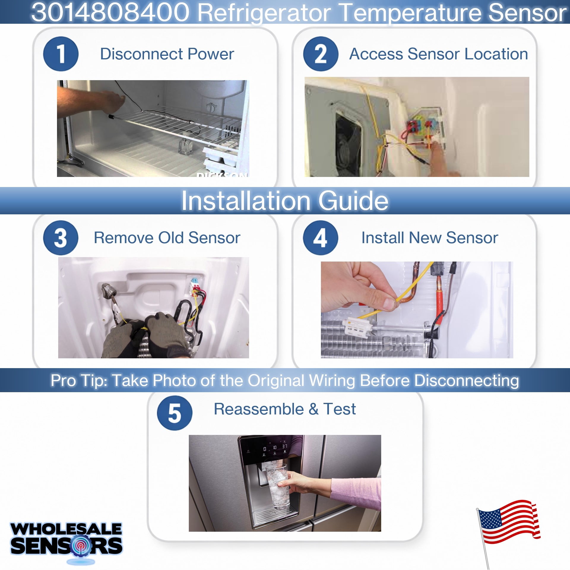 Wholesale Sensors Replacement for Kenmore 3014808400 Refrigerator Temperature Sensor 12 Month Warranty