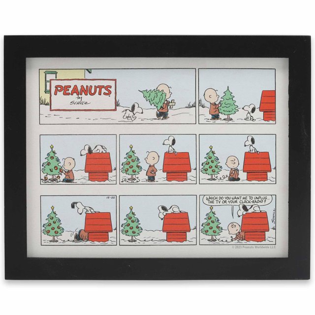 Decoración De Pared De Madera Enmarcada Con Tira Cómica Navideña De Peanuts, Adorable Decoración Navideña De Charlie Brown Y Snoopy Para El Hogar