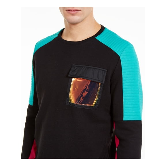 INC Mens Black Color Block Long Sleeve Classic Fit Pullover Sweater S