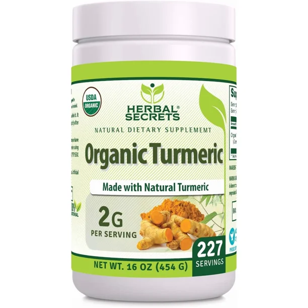 Herbal Secrets Organic Turmeric Root Powder 454 g 16 oz Cúrcuma Orgánica en Polvo Suplemento Dietético Antioxidante y Bienestar Integral