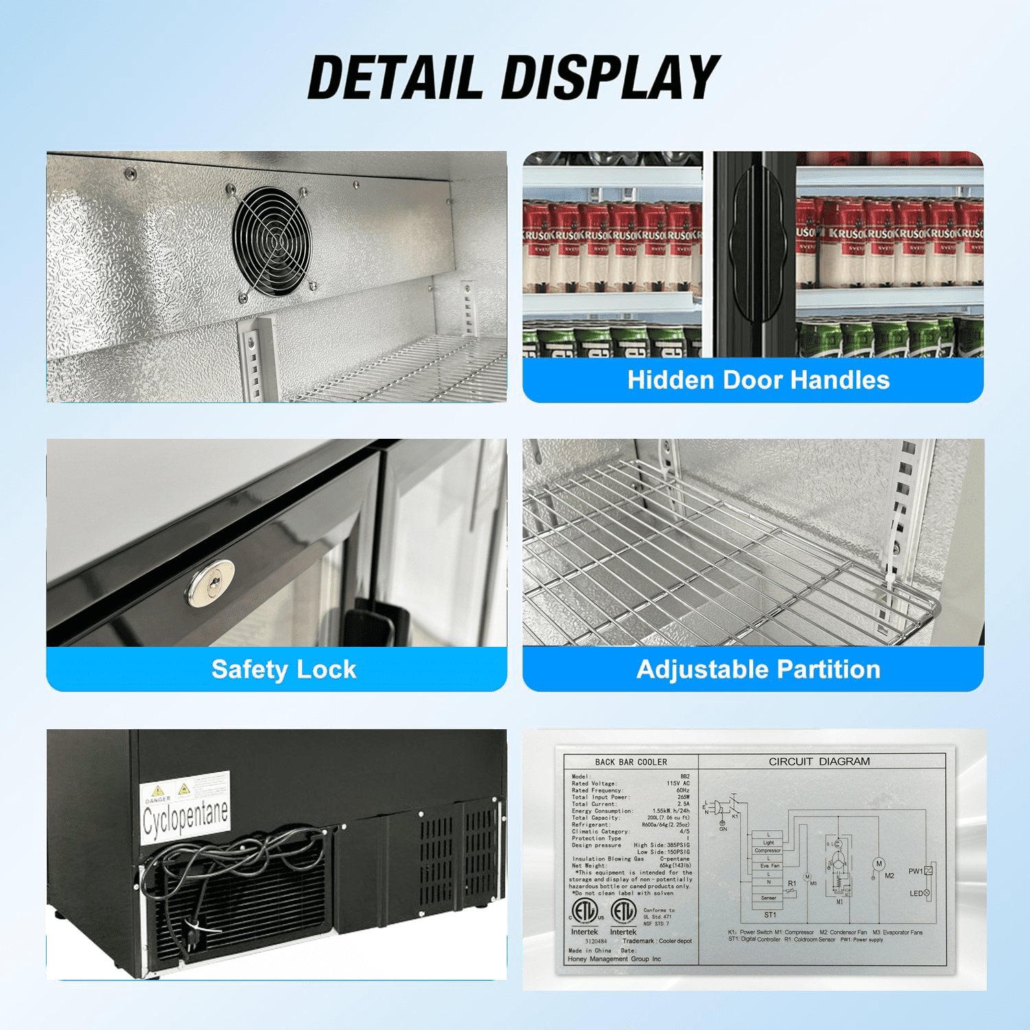 35 1/2 inch, 7cu.ft, Commercial under counter Fridge, Restaurant Beverage back bar cooler, NSF certified