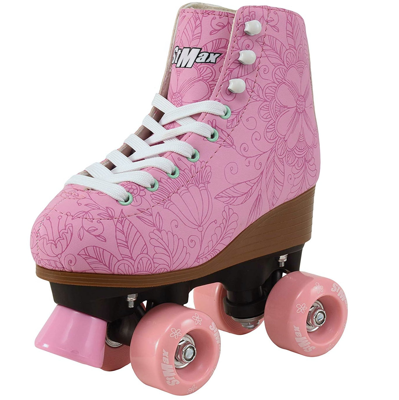 Epic Splash High-Top Indoor Womens Outdoor Quad Roller Skates w/ 2 pr of Laces Pink & Yellow 