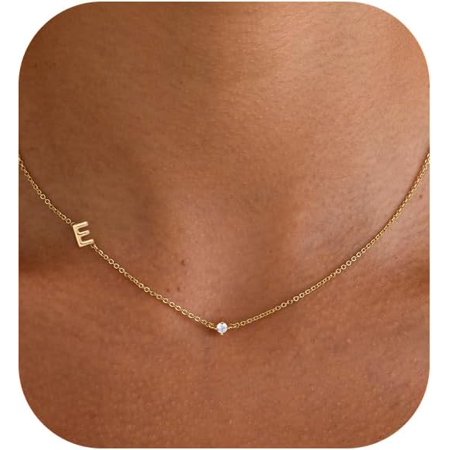 Initial Necklaces for Women Cute Gold Necklace 14K Gold Plated Dainty Sideways Letter Necklace Simple Gold Choker Necklaces for Women Trendy Personalized Gold Necklaces Jewelry