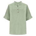 thumbnail image 6 of T Shirts for Women 2026 Summer Cotton Linen Half Sleeve V Neck Split Dressy Casual Office Work Tshirt Blouse, 6 of 7