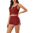 thumbnail image 4 of INSPIRE CHIC Women's Ribbed Pajama Sets Sleeveless Crop Tank Top and Shorts 2 Piece Lounge Outfits Sets L Red, 4 of 6
