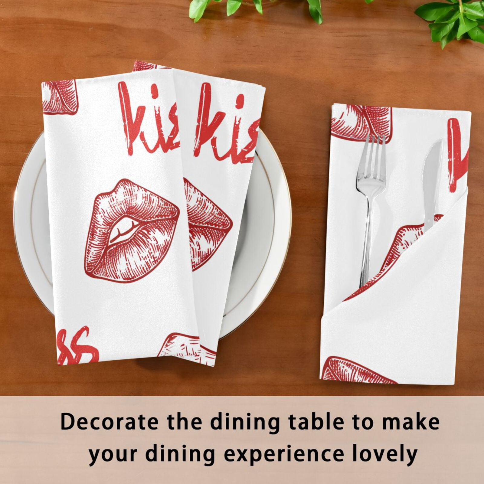 JSTEL Kiss Red Lips Cloth Napkins Set of 6, 20x20 Inch Washable and Reusable Napkin for Decoupage Dinner Party Everyday Use