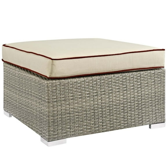 Modway Repose Outdoor Patio Upholstered Fabric Ottoman in Light Gray Beige