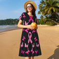 thumbnail image 4 of Fotbe Robe Motif Cancer du Sein Décontractée Mode Femme Manches Courtes Robe Maxi Robe T-Shirt Rayée Longue à Blocs de Couleur, 4 of 6