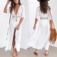 thumbnail image 3 of Frostluinai Bathing Suit Cover Ups For Women Loose White Cardigan Beach Short Sleeve Dress V-Neck Lace Long Dress For Beach Swimwear Bathing Suit, 3 of 5