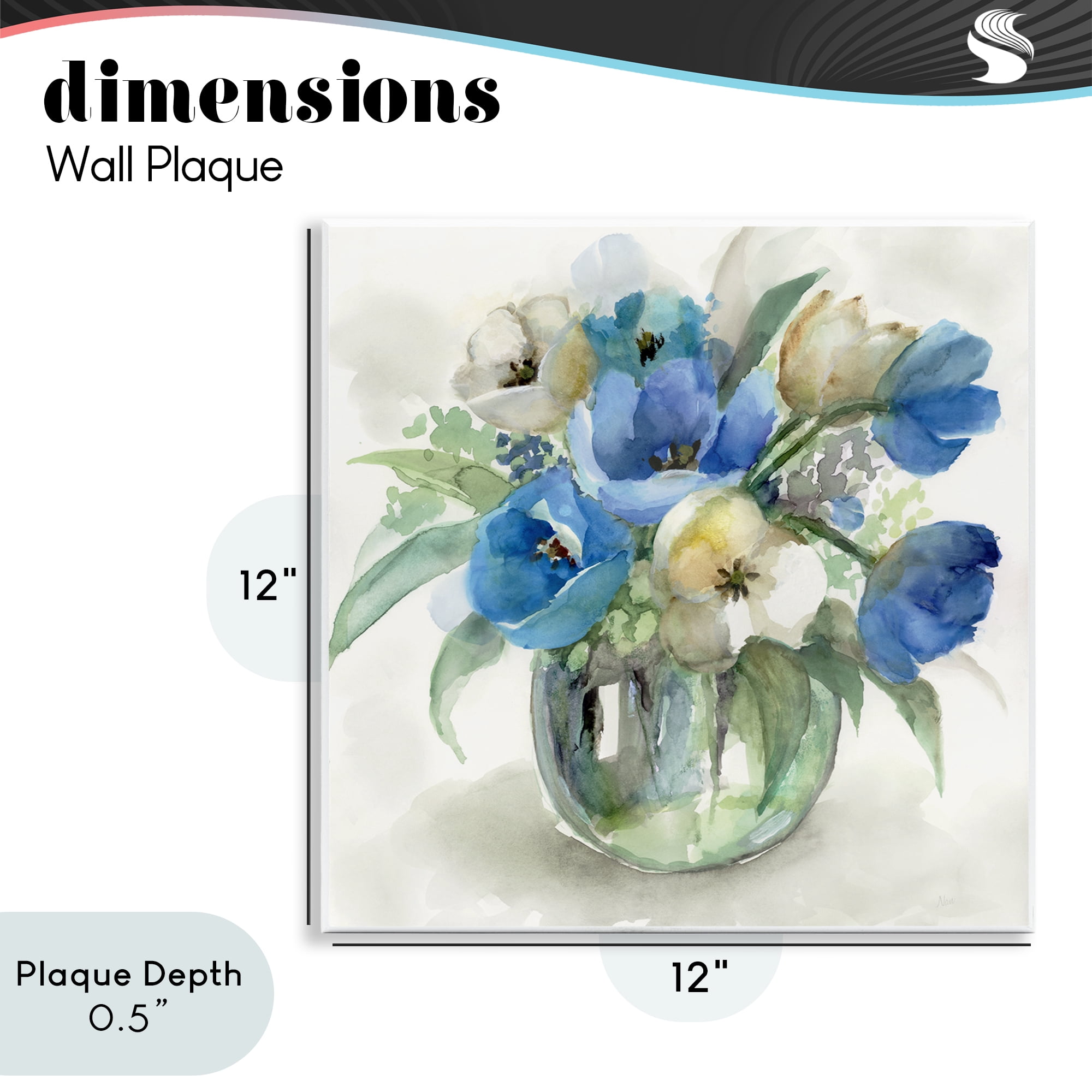Stupell Industries Blue Tulip Watercolor Bouquet Wall Plaque Art, design by Nan