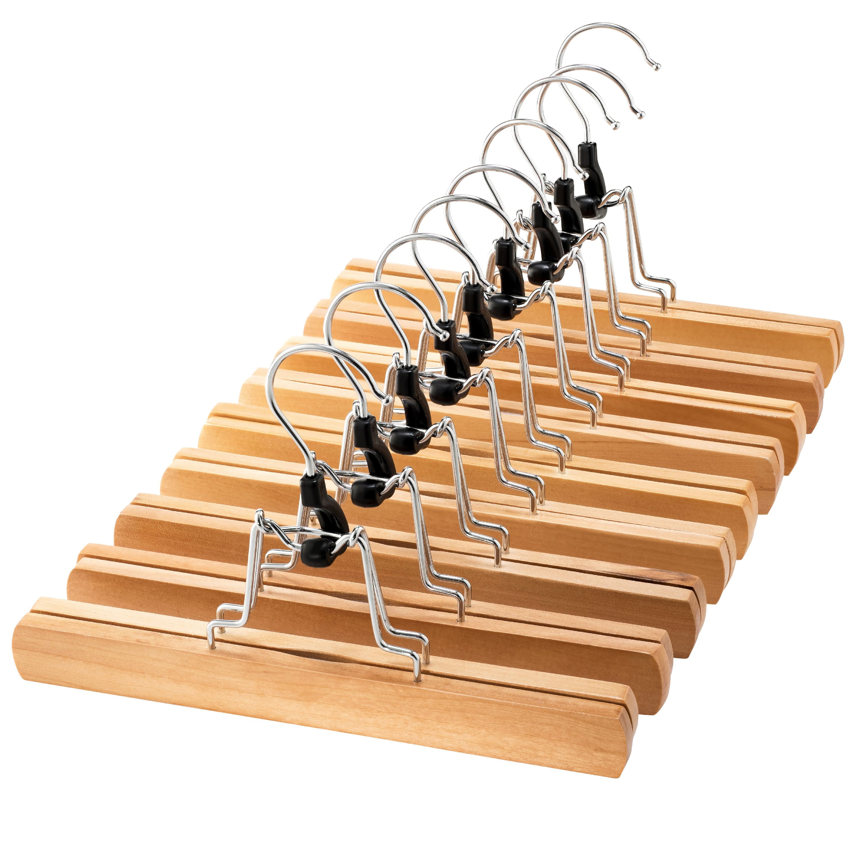 High-Grade Wooden Pants Hangers with Clips 10 Pack Non Slip Skirt