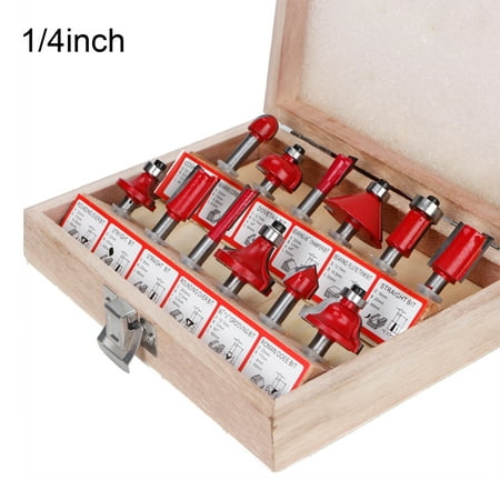 

FarDo 12Pcs/Set 1/4 inch 1/2 inch 8mm Shank Wood Milling Cutter Kit with Wooden Box