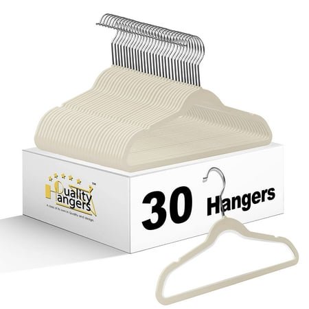 Quality Kids Plastic 30 Pack Non Velvet Non-Flocked Thin Compact Children\'s Hangers Swivel Hook for Shirts Blouse Coats (Ivory, 30)