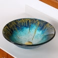 thumbnail image 1 of Elite Hand Painted Enchantment Tempered Glass Bathroom Vessel Fanfare Rim Sink with Gold Pop-up Drain and Mounting Ring - 1309+P01008G, 1 of 6