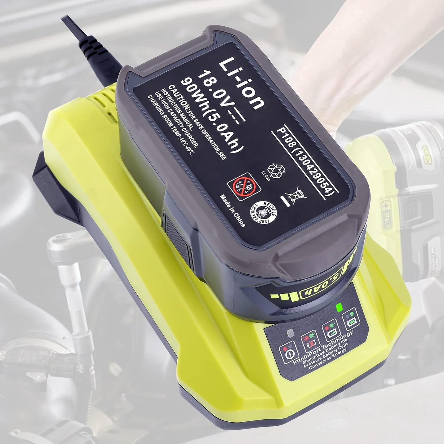 2Pack 18V 5.0Ah Replacement Battery and P117 Charger for Ryobi 18V Battery One Plus P102 P103 P104 P105 P107 P108 P109 P190 P122