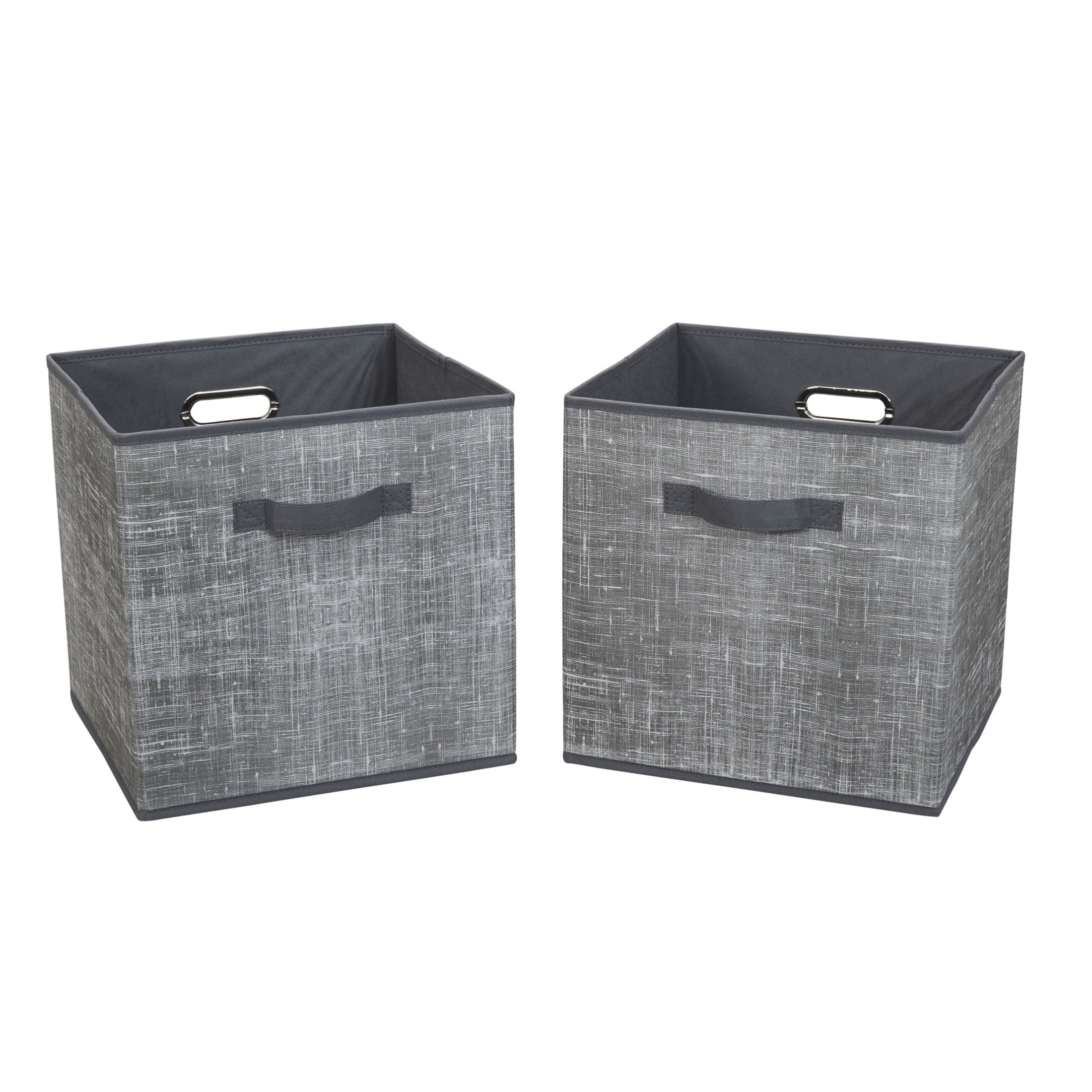 Household Essentials Fabric Storage Bins 2 Piece Set, Strong Poly-Woven Fabric, Sturdy Chipboard Sides, Grommet Front Handle, Stackable and Foldable, Classic Design, Gray Mix
