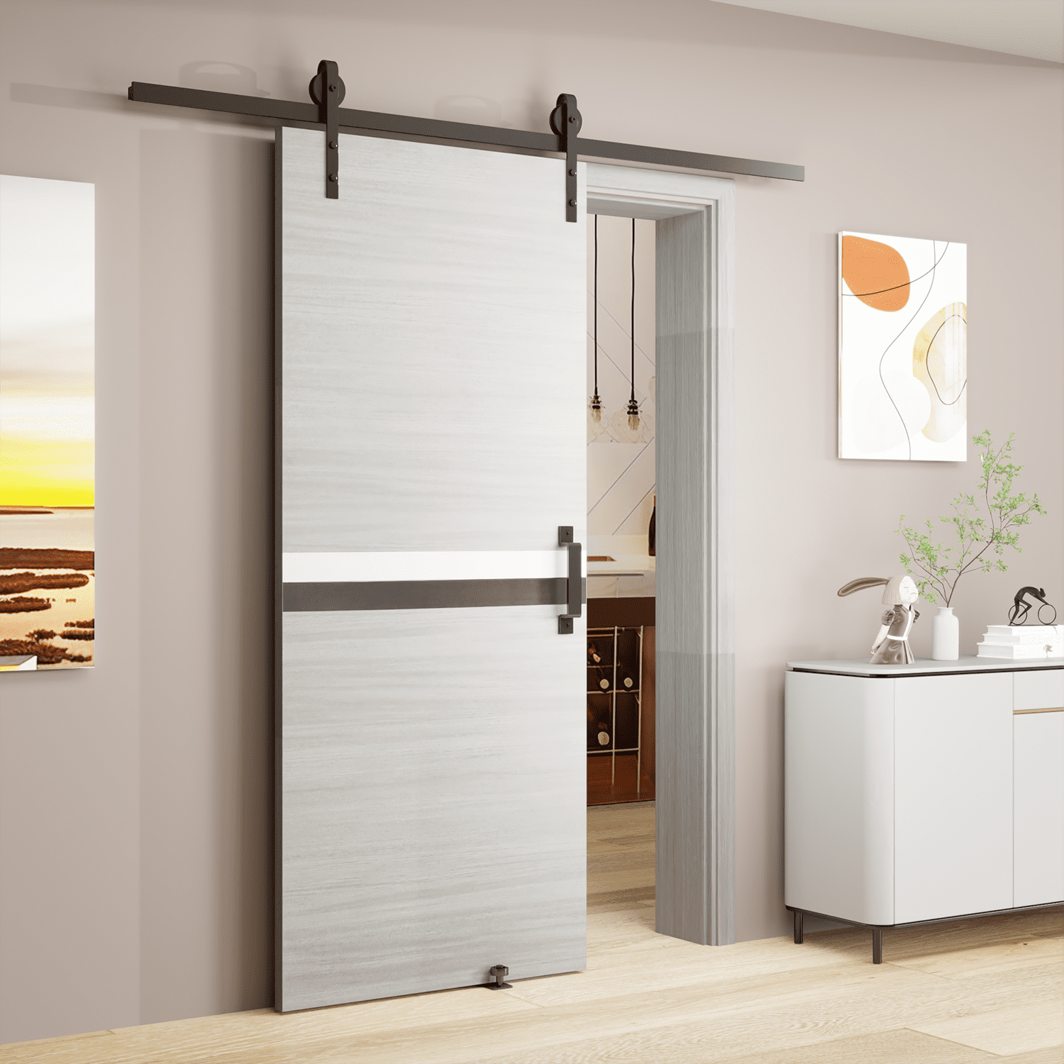 Aufka 28" x 80" DIY Sliding Interior Barn Doors with 6.6FT Sliding Track Kit/Adjustable Floor Guider/Pull Handle,White