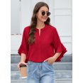 thumbnail image 5 of Chiclily Women Loose Blouse V-Neck 3/4 Sleeve Workwear Blouse Shirt Tops for Women, US Size Large in Red, 5 of 8