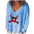 thumbnail image 1 of Mode Femme Décontractée Imprimé Col en V Ample Manches Longues T-shirt Haut Blouse Chandail, 1 of 1