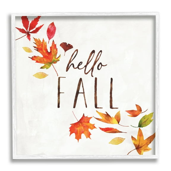 Hello Fall Autumn Tree Leaves Seasonal Statement Botanical & Floral Framed Art Print Wall Art, 17x17