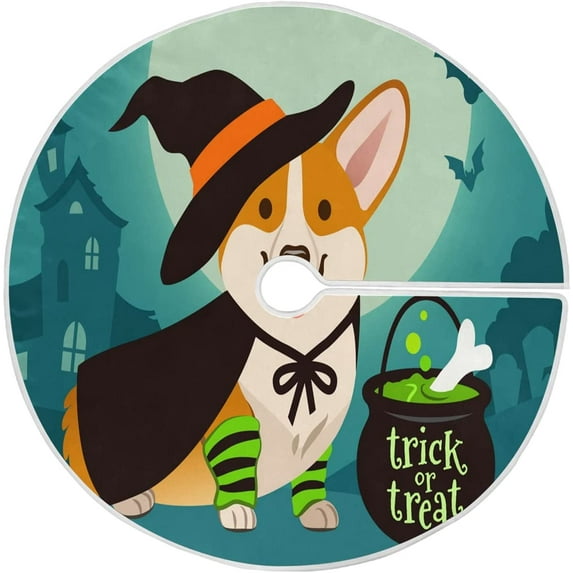 FMSHPON Corgi in Witch Costume Xmas Christmas Tree Skirt Stand Mat for Holiday Party Decoration Indoor Outdoor 36 inches