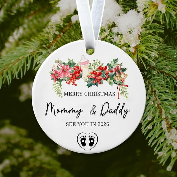 Pregnancy Announcement Ornament 2025 Expecting Parents Gift New Mom and Dad to Be Keepsake Family Christmas Decor