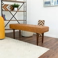thumbnail image 3 of Benji Mid-Century Modern Rectangular Genuine Leather Upholstered Bench in Tan, 3 of 6