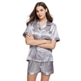 thumbnail image 3 of Tony & Candice Women's Classic Short Sleeve Satin Pajama Set Adult Sleepwear (L,Gray), 3 of 4