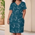 thumbnail image 3 of Teal Floral Leaf Pattern Repeat Women's Summer Short Sleeve Casual Dresses Party Dress, 3 of 5