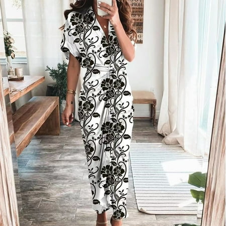 

YFPWM Maternity Dress for Wedding Guest Tape Strapless Dress Tight Dress Plus Size tail Dresses Y2k Floral Print Dress Half Sleeve Dress V-neck Flower Print Ankle-length Shirt Dress