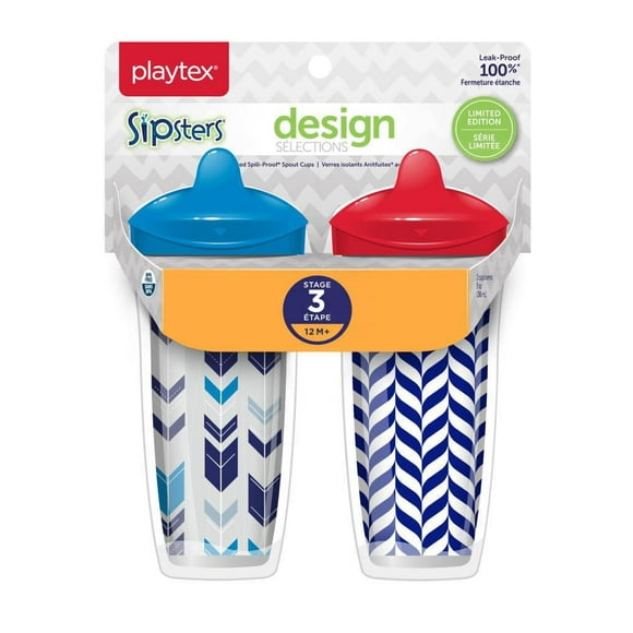 Emballage de 2 verres antifuites Design Sélections SipstersMD de PlaytexMD pour enfants avec bec Étage 3, paq. de 2