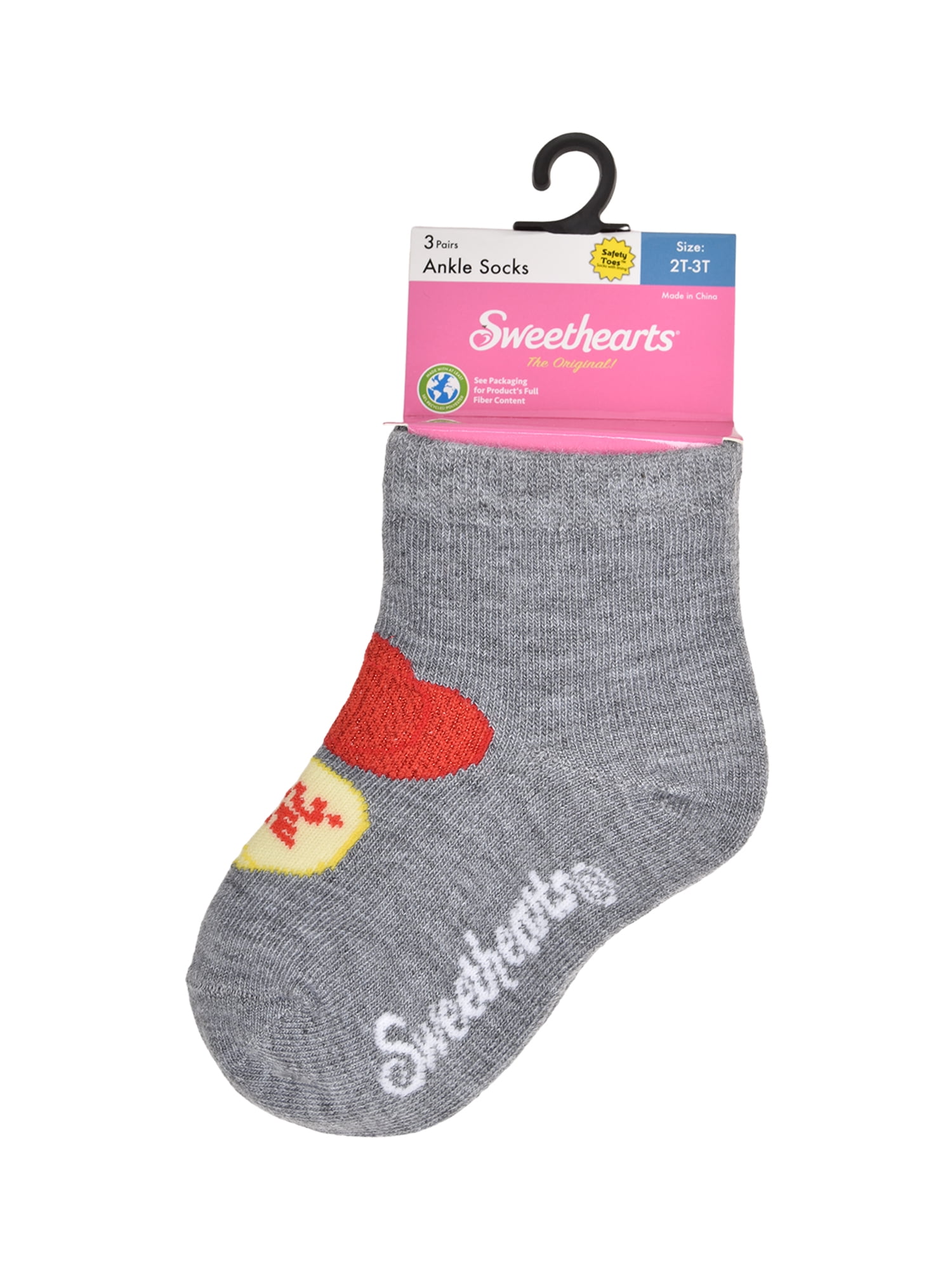 Sweethearts Unisex Toddler Ankle Valentines Socks, 3-pack, Sizes 12M-5T