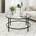 thumbnail image 2 of Costway 36" Round Coffee Table Tempered Glass Tabletop Metal Frame Living Room Black, 2 of 10