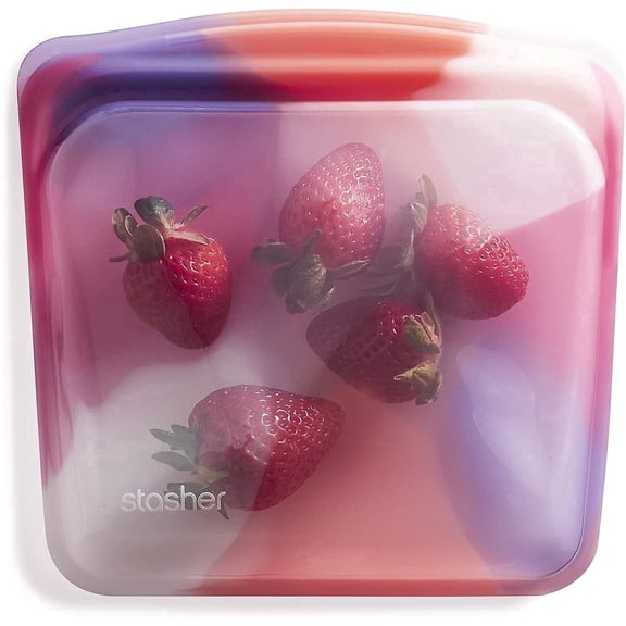 Stasher Premium Food-Grade Silicone Reusable Food Storage Container, Holds 28 oz, Leak Free Pinch Loc Seal, Tie Dye Pink, 1 Bag