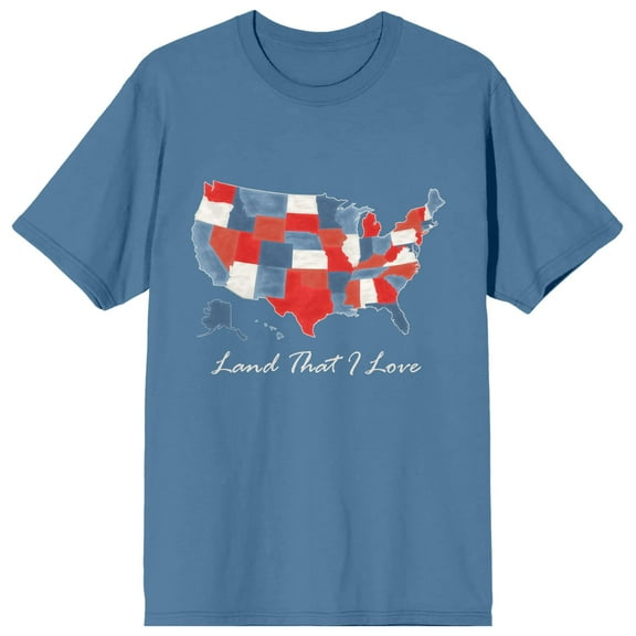 Americana Map Land That I Love Crew Neck Short Sleeve Blue Fog Men's T-shirt-Medium