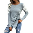 thumbnail image 2 of hirigin Women Lace Long Sleeve Tunic Tops Twist Knot Pullover T Shirts Irregular Hem Casual Dressy Fall Shirts Blouse Tops(Black,Large), 2 of 9