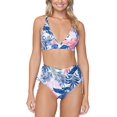 thumbnail image 2 of RAISINS Women's Navy Tropical Print Stretch Removable Cups Lined Deep V Neck Tie Not So Bora Bora Swimsuit Top M, 2 of 3