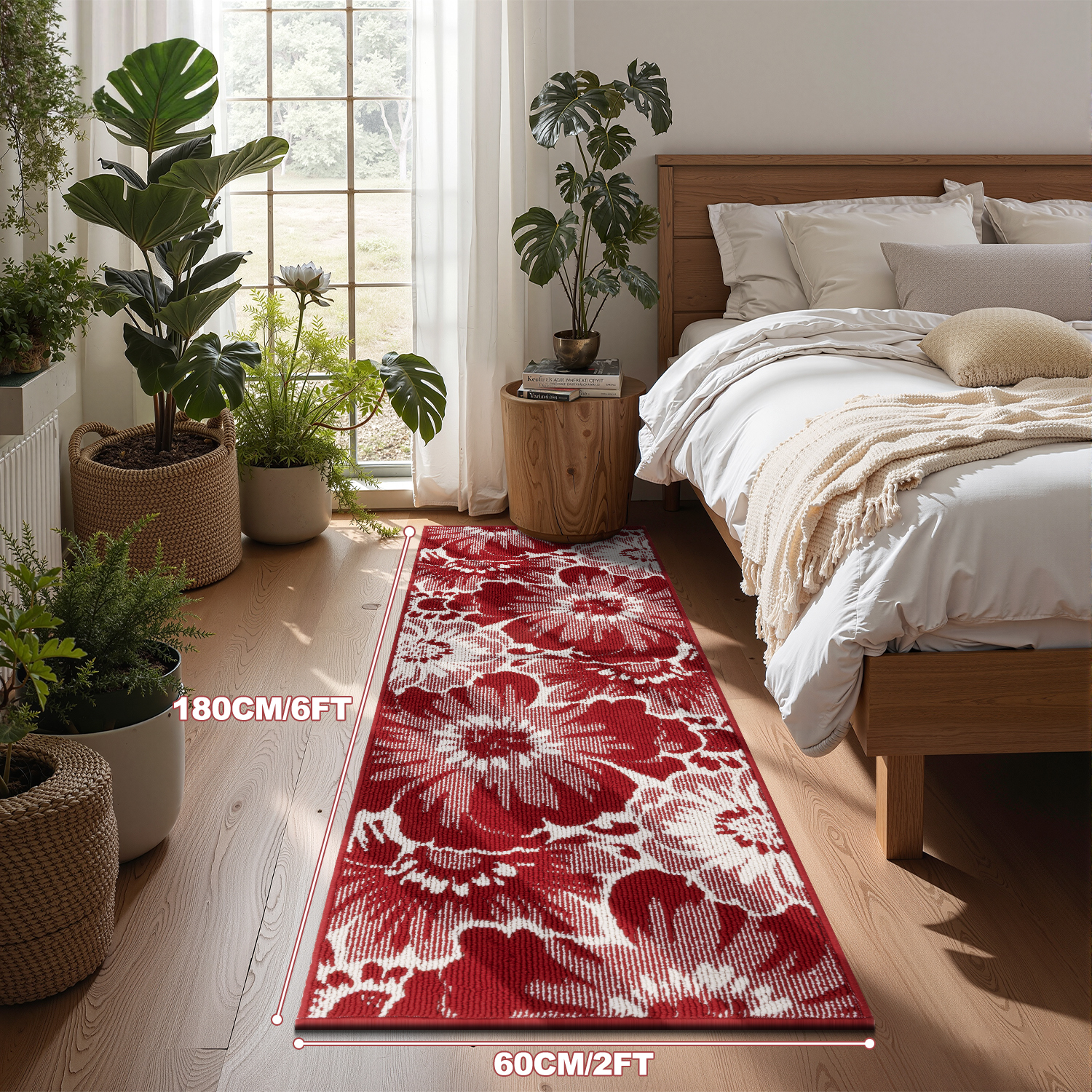 Findosom Runner Rug for Hallway 2x6 ft,Non-slip Machine Washable Runners Flower Floor Mats Low Pile Carpet Rug Runner with Rubber Backing for Entryway Doormat Bathroom Kitchen Laundry Room,Red