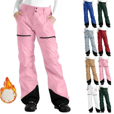 Gamivast Snow Pants for Women Water Resistant Winter Fleece Lined Ski Pants with Pockets Color Block Straight Leg Warm Snowboard Pant Outdoor Hiking Outfits