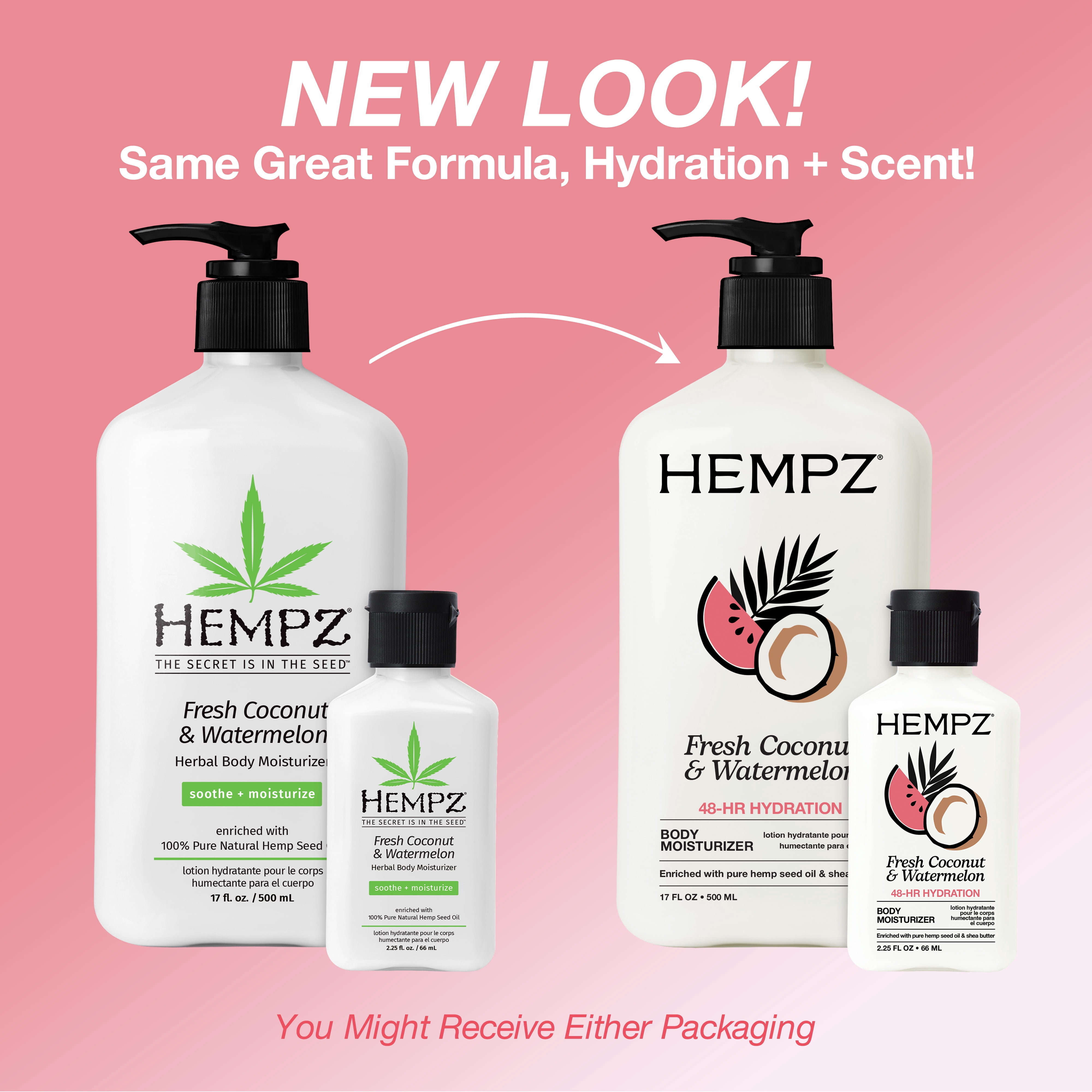 (2 pack) Hempz Fresh Coconut & Watermelon Herbal Body Moisturizer Lotion for Dry Skin, 17 fl oz