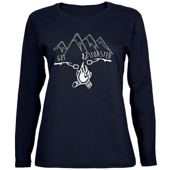 Camping Nature Get Toasted Smores Womens Long Sleeve T Shirt Navy SM