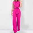 thumbnail image 2 of Zpanxa Two Piece Sets for Women Summer Outfits, Solid Color Sleeveless Turndown Collar Button Pocket Crop Tops Solid Color Elastic Waist Wide Leg Pants Sets, Lounge Sets for Women Hot Pink M, 2 of 7