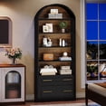 thumbnail image 5 of Fnova 76.8" Tall Arched Bookcase, 5-Tier Bookshelf with File Cabinet Drawer, Large Open Display Storage Shelves for Home Office, Living Room, Black, 5 of 15