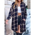 thumbnail image 3 of Women'S Button Down Flannel Shirts Plaid Shacket Long Sleeve Collared Long Jacket Coats Gray Blue Checkered L, 3 of 5
