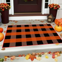 Fall Outdoor Rug Buffalo Plaid Outdoor Rug Cotton Hand-Woven Buffalo Check Rug Layered Doormats for Front Door/Front Porch/Farmhouse/Entryway/Patio (Brown)