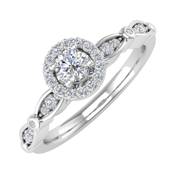 1/3 Carat Diamond Halo Engagement Ring in 14K White Gold (Ring Size 7) (I1-I2 Clarity)