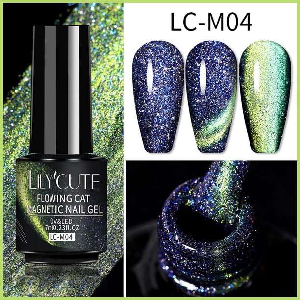 LILYCUTE 9D Rainbow Glitter Cat Esmalte de uñas en gel magnético Snowlight Semipermanente Soak Off Espumoso Esmalte de uñas Dengxun unisex
