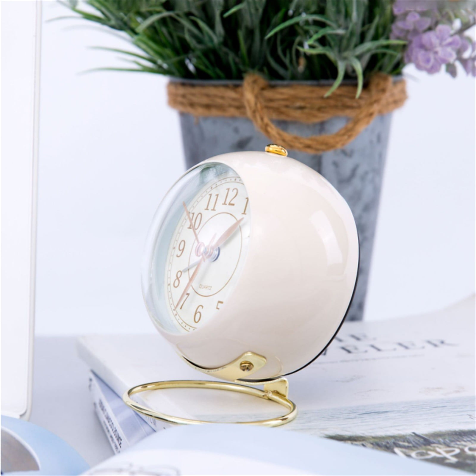 Mfigree Small Desk Clocks for Shelf Bedroom Office, Table Alarm Clocks, Gold Vintage Metal Living Room Decor Clock for Holiday Home Party Decorations