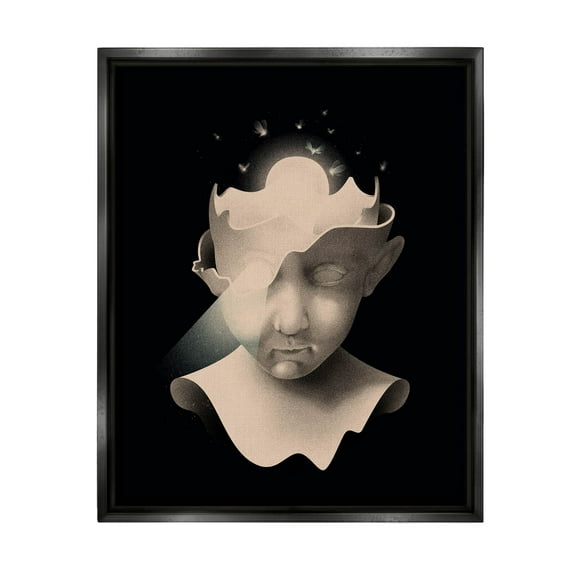 Stupell Industries Surreal Face Fireflies Composition Graphic Art Jet Black Floating Framed Canvas Print Wall Art, Design by Matheus Lopes Castro